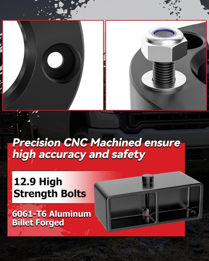 PROEZE 2.5" Front and 2" Rear Leveling Lift Kits for 2007-2023 Silverado Sierra 1500, 2.5inch Front Strut Spacers and 2inch Rear Lift Blocks with Extended U Bolts - Image 5